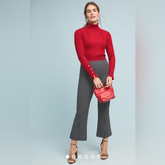 Anthropologie Essential Crop Flare Pants Pull-On Polka Dot - Picture 1 of 7